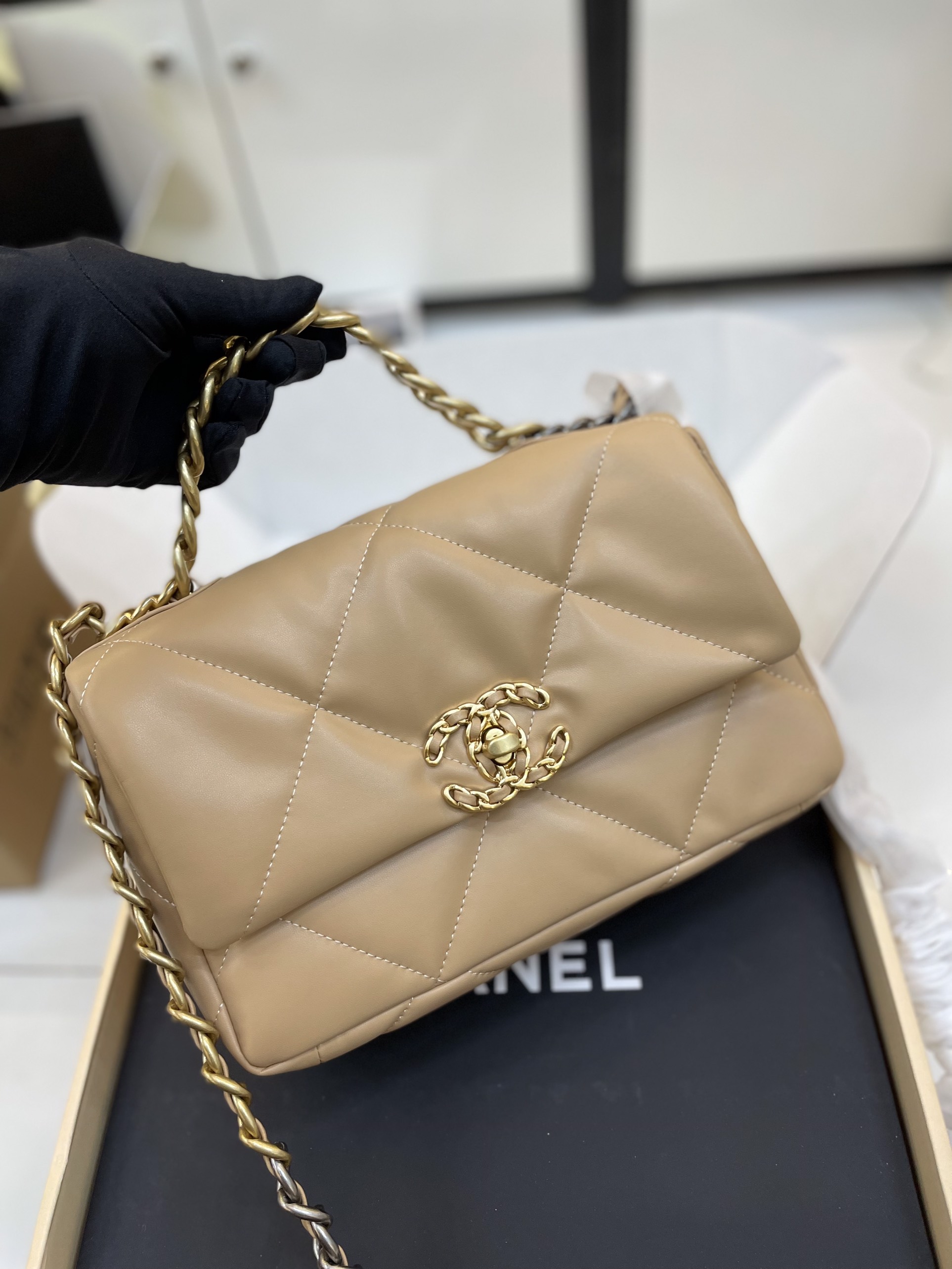 Túi Xách Chanel 19 Super Small Flap Bag Dark Beige Size 26cm